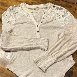 Free people Cream Lace Detail Women's Top